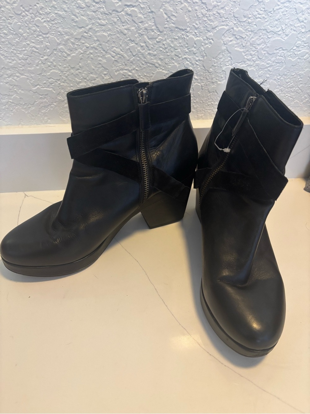 Eileen Fisher Black Leather Wrap-Strap Ankle Booties